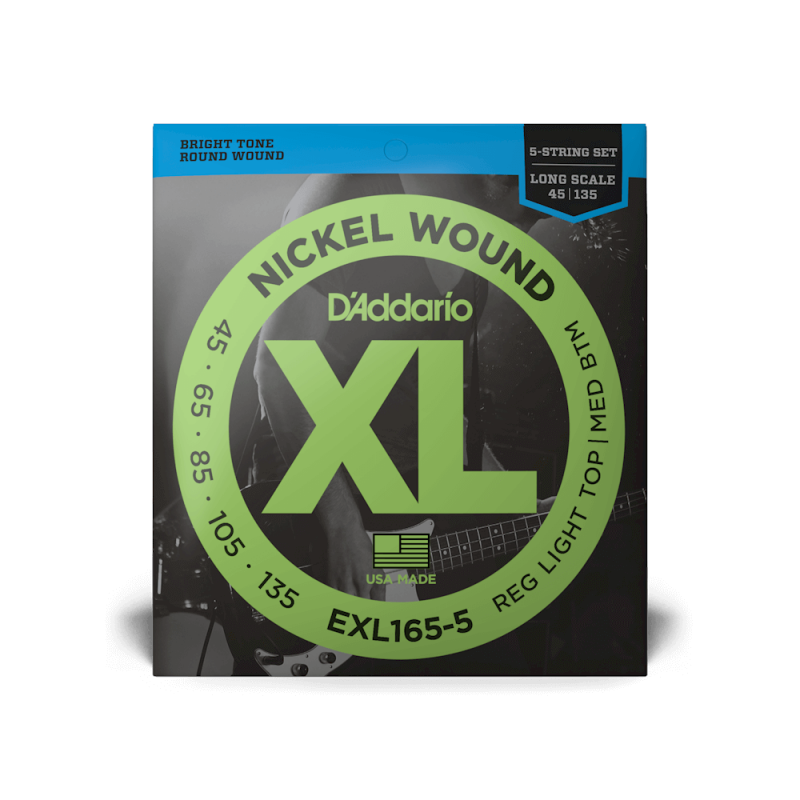 Набор струн D'ADDARIO EXL165-5 XL NICKEL WOUND BASS REG LIGHT TOP / MED BOTTOM 5-STRING (45-135)
